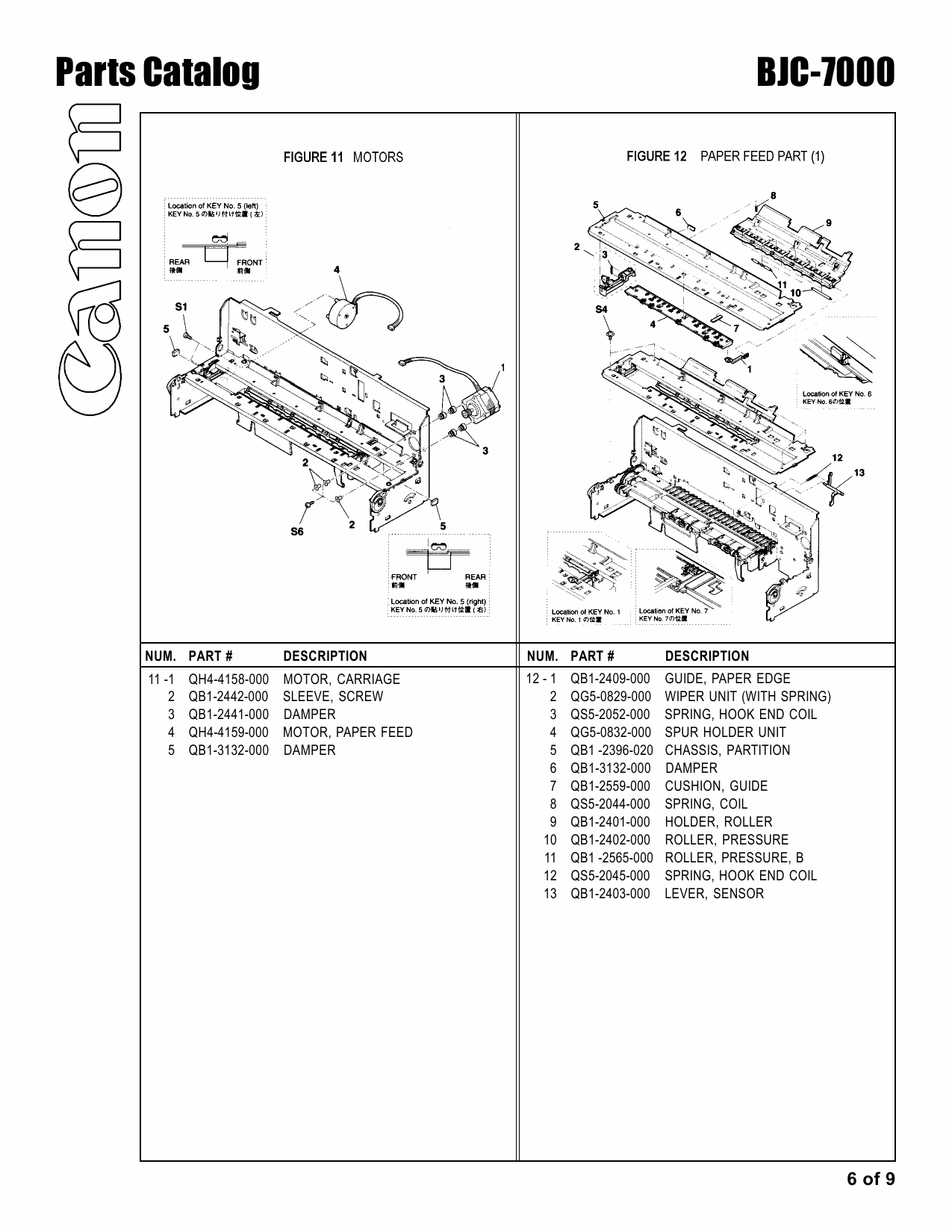 Canon BubbleJet BJC-7000 Parts Catalog Manual-6